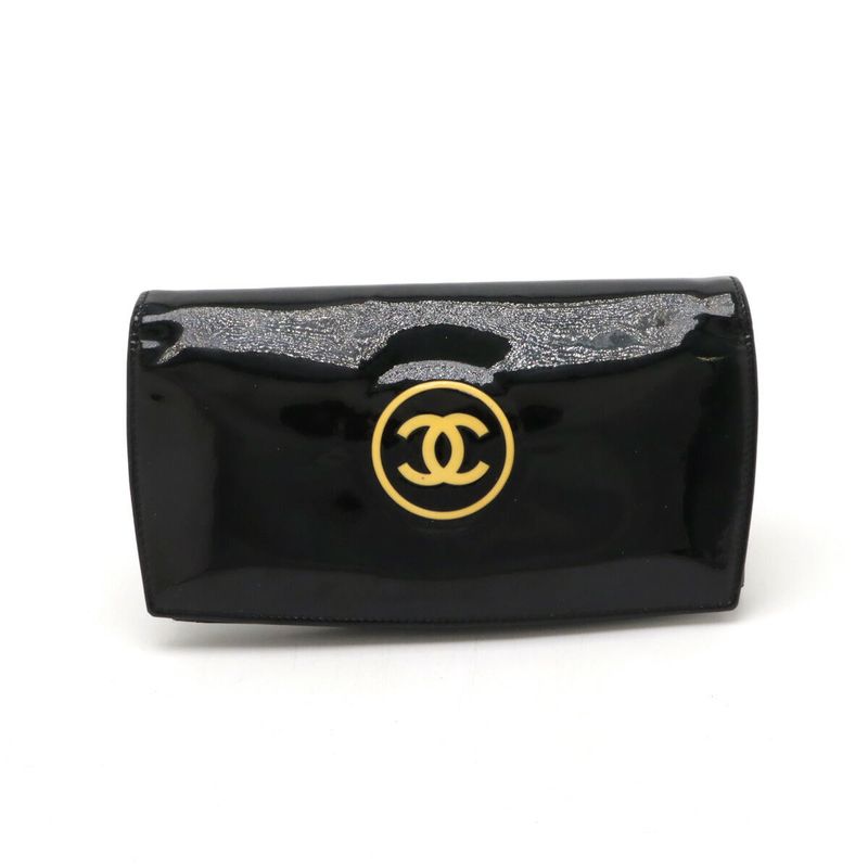 Chanel Patent Leather Long Wallet Black